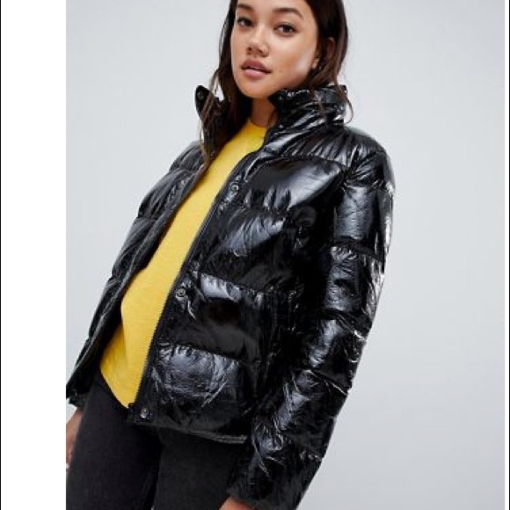 Black shiny puffer jacket